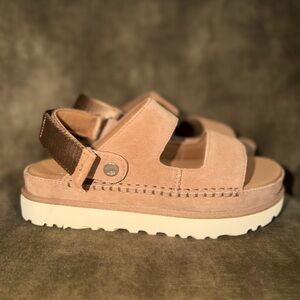 UGG Goldenstar Platform Slingback Sandals Suede Tan Women’s